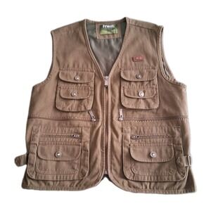 MSDL Men's Small Brown Tactical Photo Utility Vest Full Zip Multi-Pocket Cargo